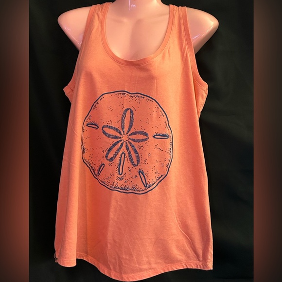 Instant Message Women’s Racerback Medium Coral Sand Dollar Graphic Tank Top - Picture 1 of 5
